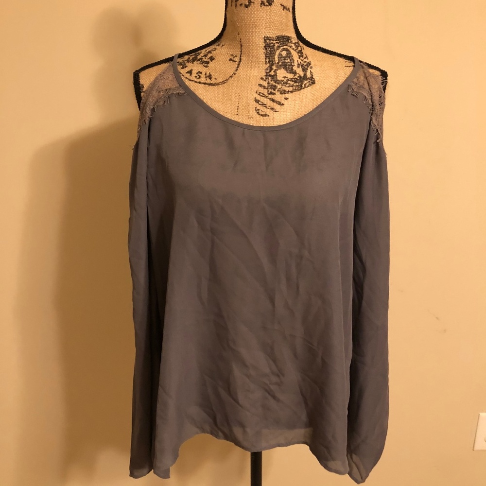 New gray cold shoulder blouse with net detail